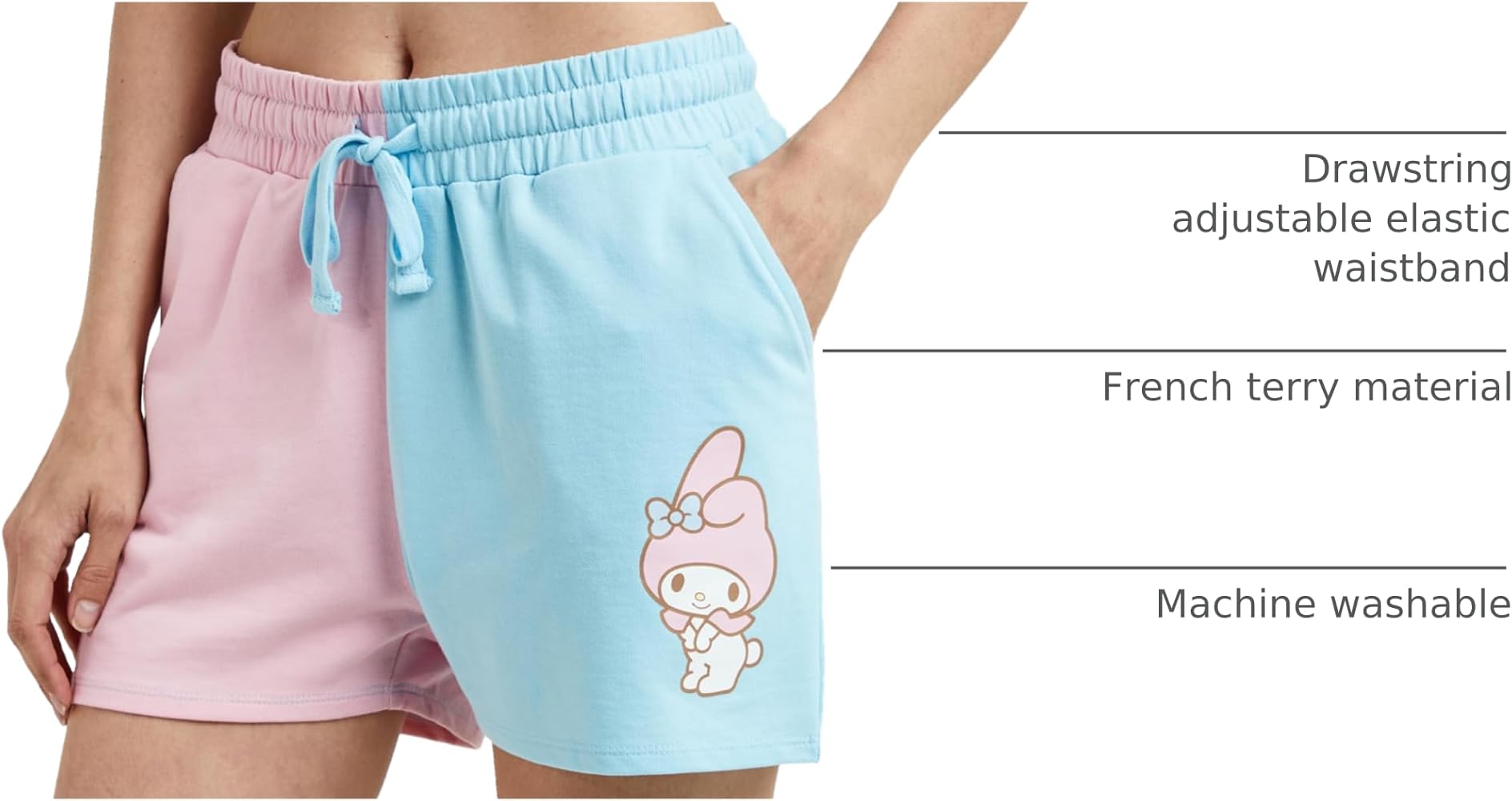 ウェア Sanrio x ALEXIA STAM] Terry Cloth Shorts My Melody Character Art Pink & Blue Contrast Women's Sweat